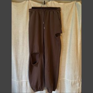 Brown ripped sweat pants